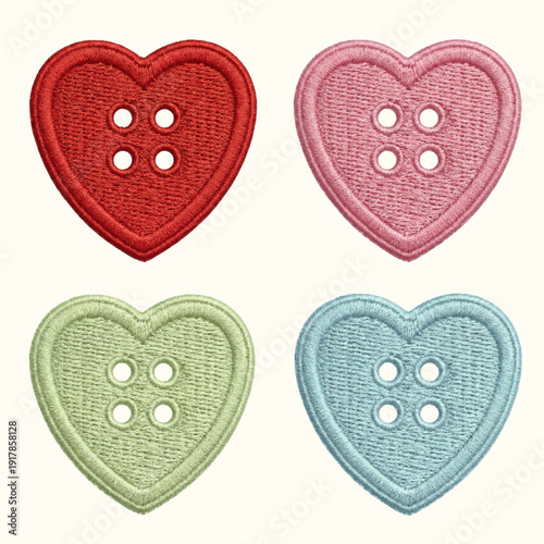 Colorful Embroidered Heart-Shaped Buttons Collection
