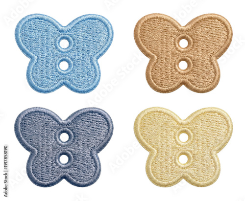 Collection of Embroidered Butterfly Buttons in Pastel Colors