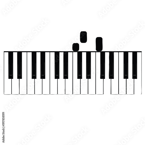 Digital Illustration of a Piano Keyboard with Falling Musical Notes