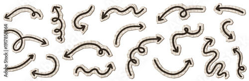 Crumpled paper vector halftone speech bubbles with natural beige color with lines and grid pattern, graphic design collage elements for posters and backgrounds