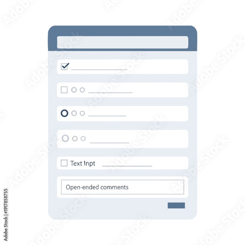 Close up of a Modern Digital Survey Form with Checkbox Radio Button and Text Input Fields