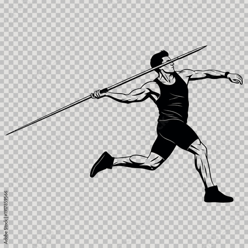 Athlete in motion a black and white illustration of a male javelin thrower in mid stride