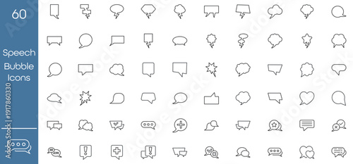 Speech bubble and chat line icon set. Collection of message symbols including thought clouds and social dialogue boxes. Linear vector illustration for mobile apps, web design, and interface.
