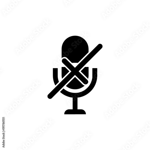 A black microphone with a red cancellation line a clear do not speak silhouette