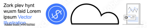 Cloud storage, data analytics, digital security, online technology, software development, connectivity solutions. A cloud, analytics graph and connection icon. Cloud storage and data analytics