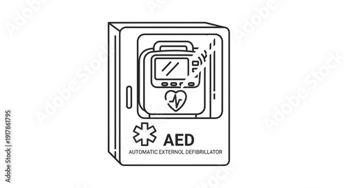 Automated External Defibrillator (AED) in Wall Cabinet - Medical Emergency Equipment Icon
