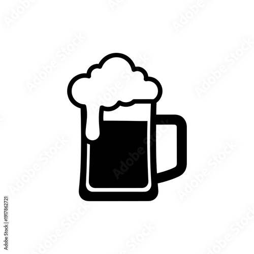 A graphic depiction of a full beer mug showcasing a bold dark silhouette