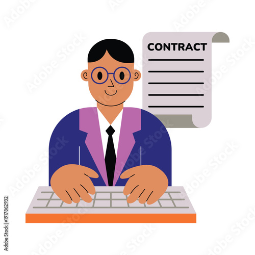 Lawyer Typing new contract Vector illustration