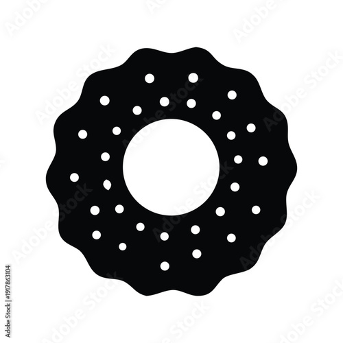 Simple graphic icon depicting a delicious round cookie or biscuit adorned with decorative sprinkles, perfect for sweet treats, bakery menus, and confectionery branding elements