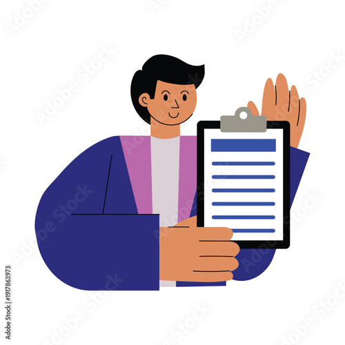 Man holding signed contract Vector illustration