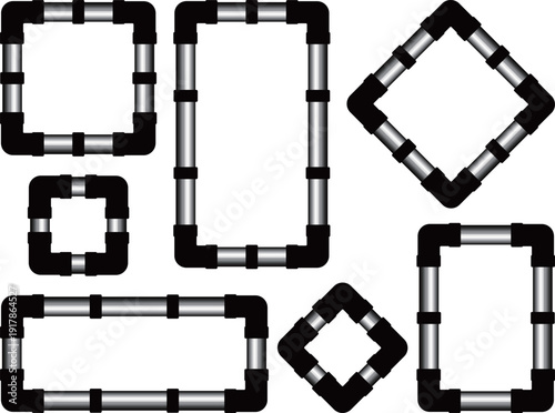 高級感のある配管のフレーム7種セット　ブラック＆シルバー