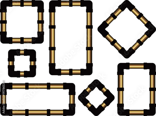 高級感のある配管のフレーム7種セット　ブラック＆ゴールド