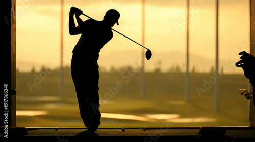 Wallpaper Mural Silhouette photograph of male golfer finishing his swing at driving range during sunset with warm golden background Torontodigital.ca