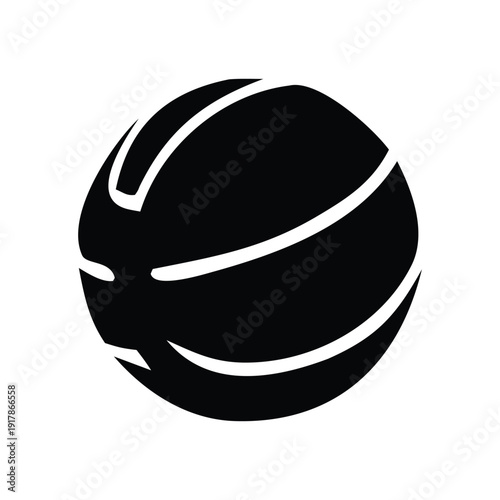 Sleek black and white basketball icon illustration, perfect for sports branding, athletic event promotion, or modern digital design projects requiring a versatile graphic symbol