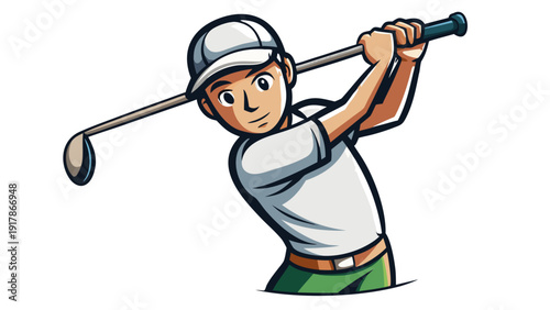 Golf Player Swinging Club – Vector Illustration, Transparent Background