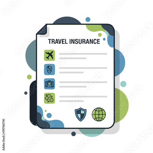 Travel Insurance Document with Icons on a Smartphone Screen