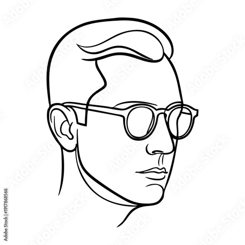 Dibujo sencillo con líneas de la cara de un hombre con lentes