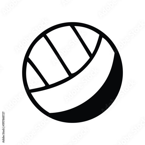 Monochrome vector icon of a stylized volleyball with distinct panel lines, ideal for sports graphics, athletic branding, digital icons, web design, and active lifestyle