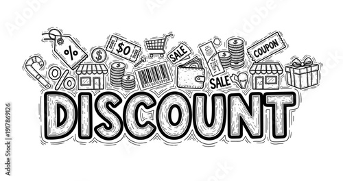 Discount shopping elements: sale, coupons, money, and barcodes