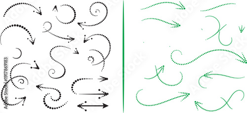 A comprehensive set of vector graphics featuring wellness icons like brains and peace doves alongside a massive variety of hand-drawn arrows in sketchy, patterned, and colorful styles.