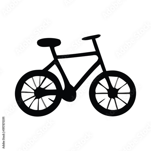 Minimalist black bicycle graphic icon representing sustainable urban mobility and active outdoor recreation, ideal for website design elements and infographic projects