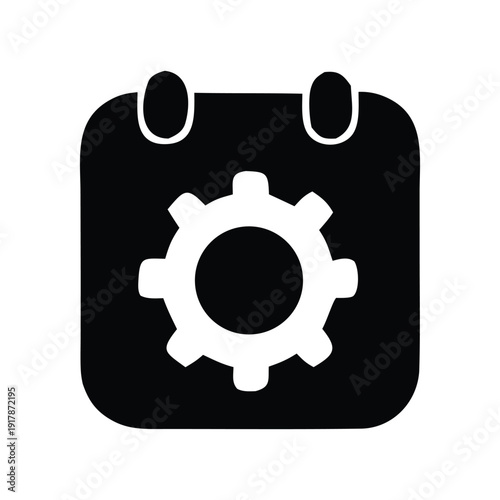 Modern calendar with gear icon for digital scheduling and event management, representing system settings, planning, and configuration tools in a clean, minimalist design