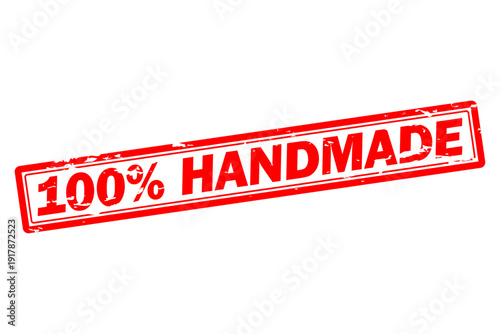 100% HANDMADE - 100% HANDMADE text written on Red Rubber Stamp 
