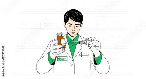 Pharmacist Preparing Injection from Medicine Bottle, Healthcare Concept