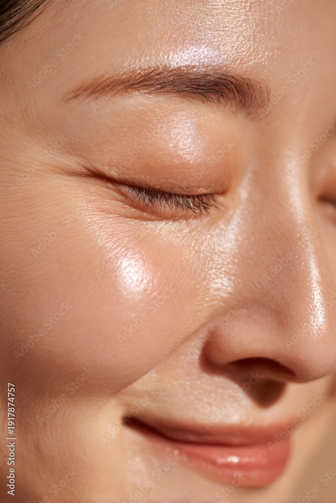 Fototapeta premium Young woman enjoying smooth glowing skin wellness