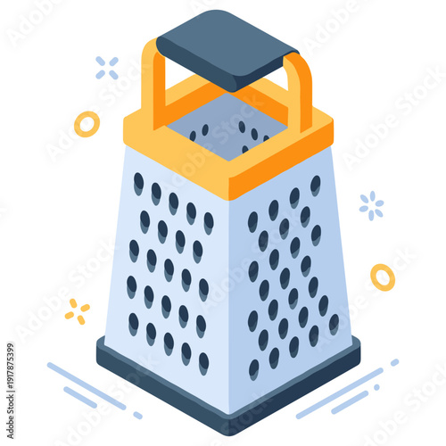 Stylized cheese grater with handle on white background
