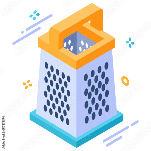 Colorful 3d kitchen grater with handle and decorative elements