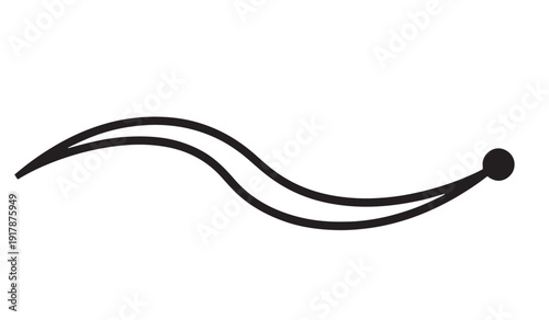 Minimalist flowing line motif: Abstract black flourish with decorative drop isolated on white