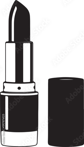  Elegant black lipstick cosmetic product minimalist design opened with cap off in simple studio setting beauty fashion style illustration for makeup advertising promotion presentation .