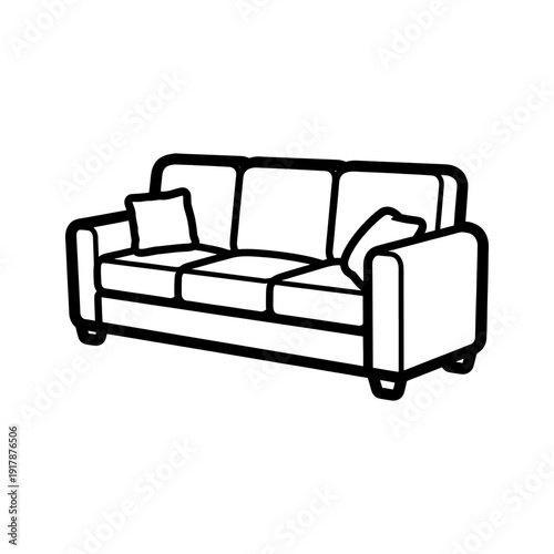Simple black and white drawing of a modern sofa with cushions silhouette