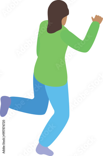 Woman running away isometric icon represents a person fleeing or escaping, symbolizing urgency, avoidance, or pursuit