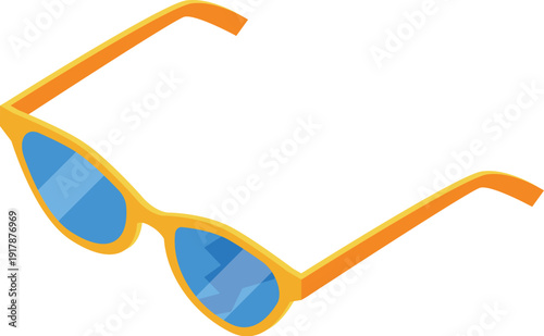 Stylish yellow sunglasses with blue lenses reflecting sunlight, creating a summery and fashionable vibe
