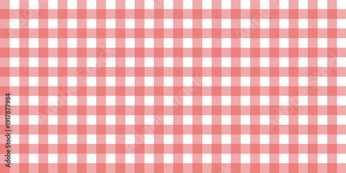 Red gingham fabric seamless pattern. Cute check plaid. Picnic kitchen tablecloth texture. Gingham square vintage texture. Vector illustration isolated on white background.