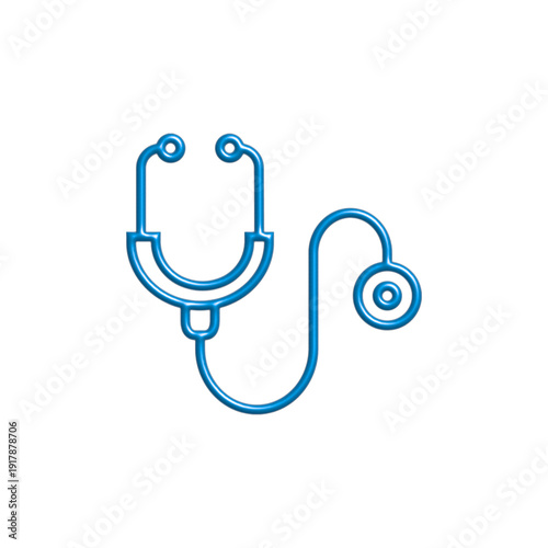 Blue Stethoscope Medical Outline Icon 3D Style.