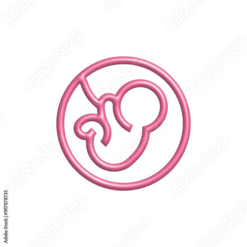 Pink Fetus Pregnancy Outline Icon 3D Style.