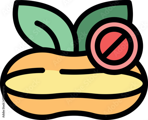 Peanut allergy warning sign with forbidden symbol and growing leaves symbolizing organic food and healthy eating