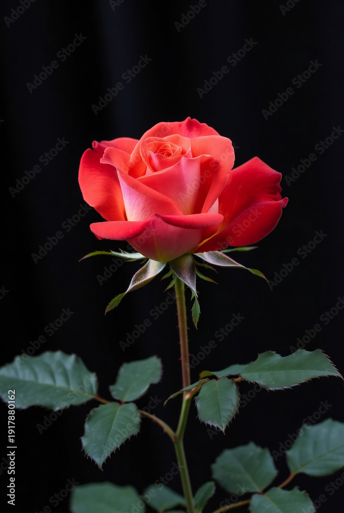 Fototapeta premium rose, flower, red, love, valentine, pink, nature, isolated, single, beauty, leaf, gift, plant, romance, petal, blossom, floral, white, bouquet, black, flora, bud, stem, flowers, beautiful