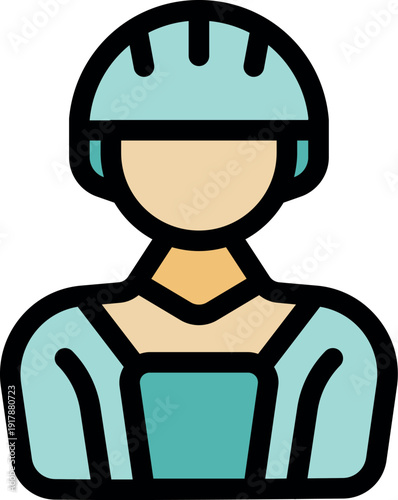 Icon of a female worker wearing a protective helmet and uniform, representing workplace safety and professionalism