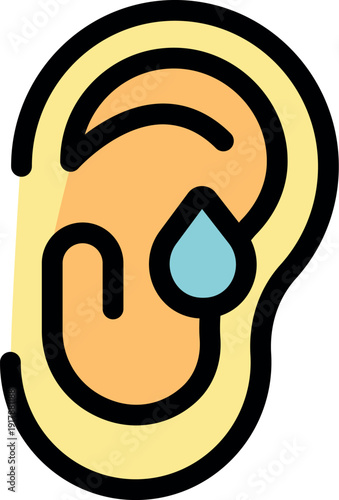 Water drop falling from ear, representing otitis media or swimmer's ear infection