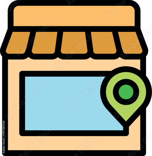 Local store location icon representing a retail business shop, indicating its physical address for customers