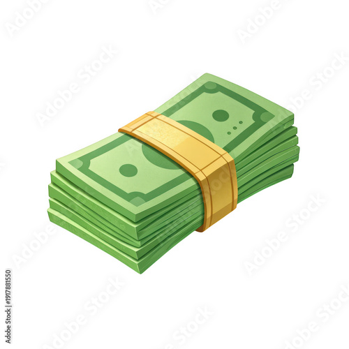 Stack of dollar bills with a rubber band holding them together. isolated on white background