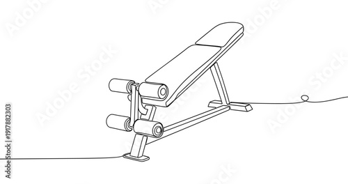 Line drawing of adjustable fitness weight bench for exercise and strength training. Non editable stroke