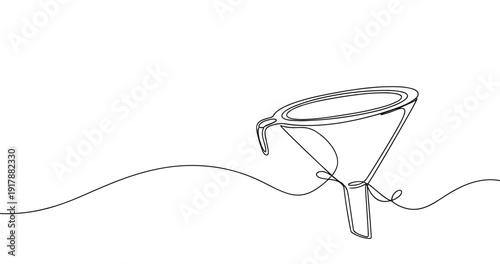 Continuous line drawing of a funnel with flowing wire design. Non editable stroke