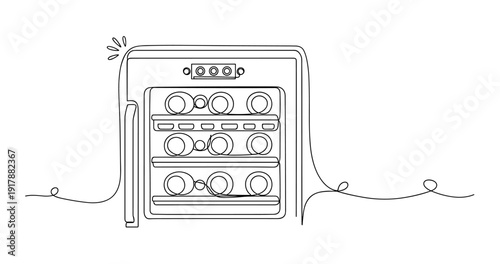 Line drawing: wine fridge with bottle storage shelves. Non editable stroke