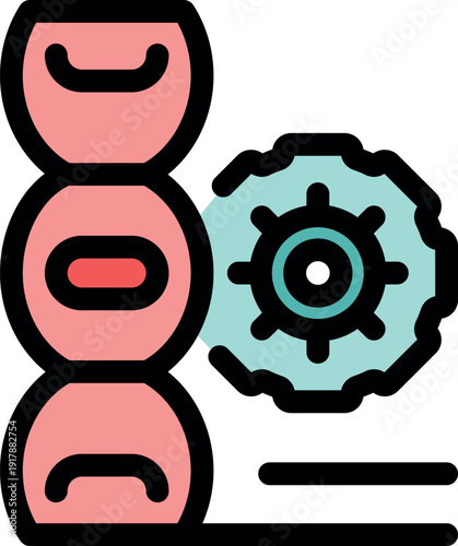 Genetic engineering process is depicted with dna structure and gear, symbolizing analysis and modification of genetic material