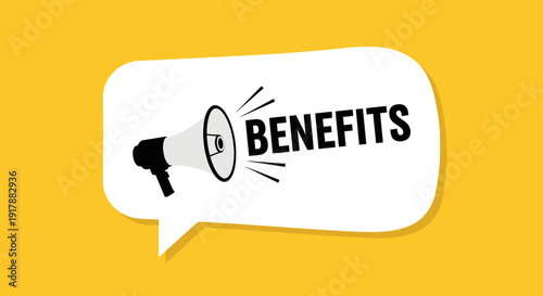 A graphic depicting the concept of benefits being announced through a megaphone illustration
